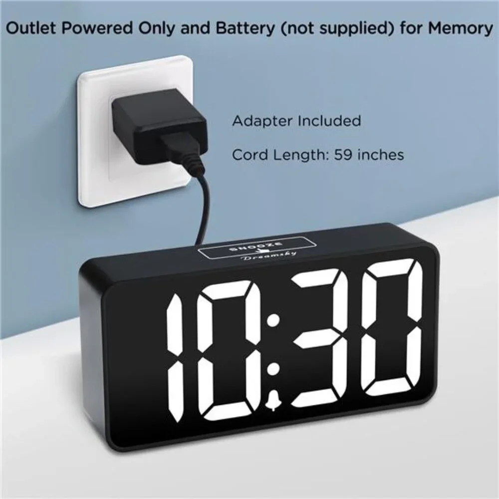 Digital Alarm Clock Large Number Display USB Charging Port Bedside Desk Clock